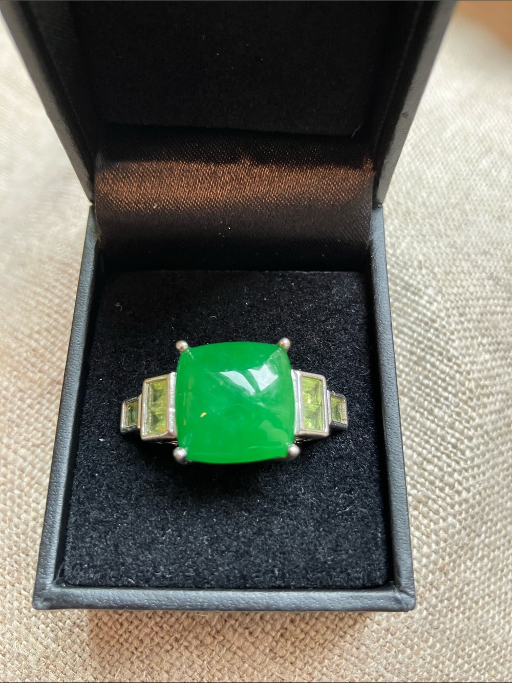 Burmese Jade Peridot Sterling Silver Statement Ring